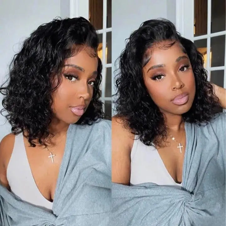 Water Wave 4x4 Closure Wigs Human Hair Glueless Bob Wig Human Hair Pre Plucked 13x4 Deep Curly Lace Front Wig 180% Density Full
