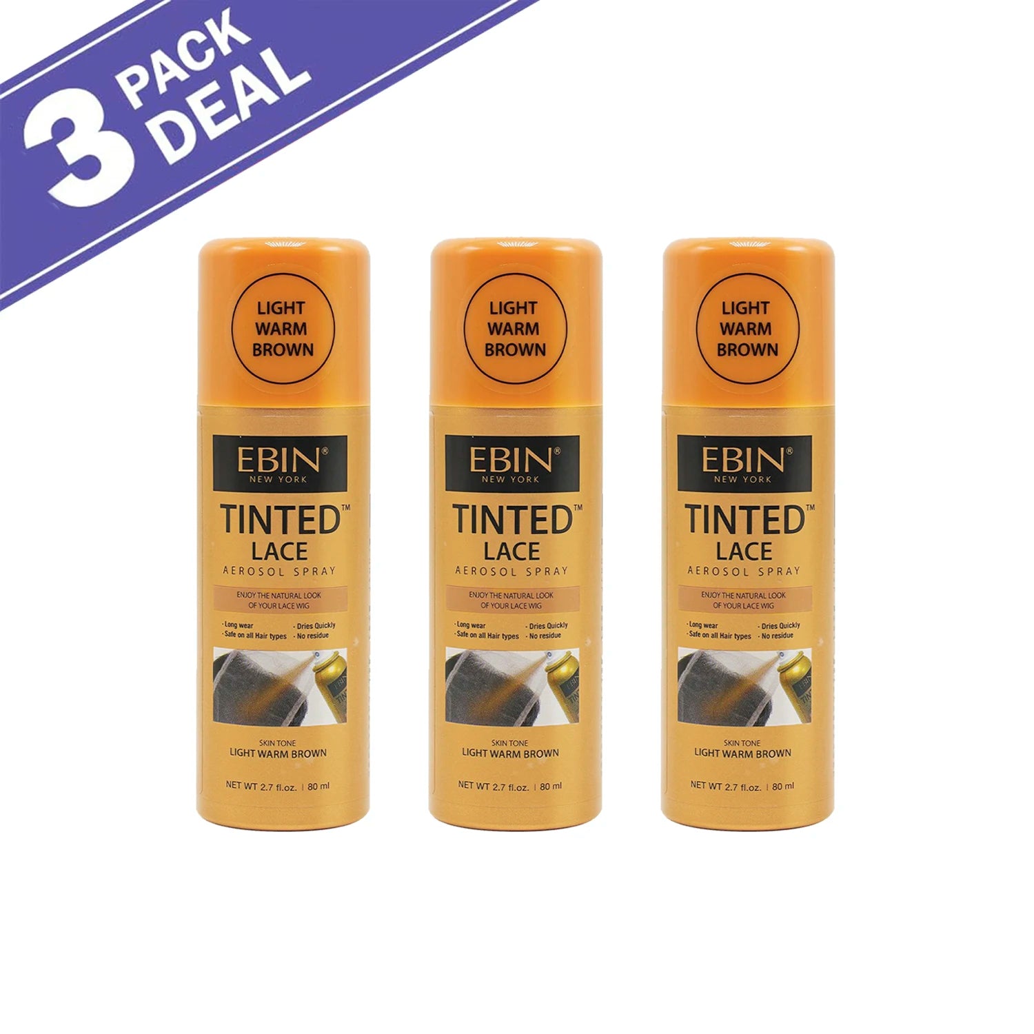 Ebin New York Tinted Lace Aerosol Spray 2.7oz/ 80ml - Quick Dry, Natural Tint, Ideal for Seamless Lace Blending