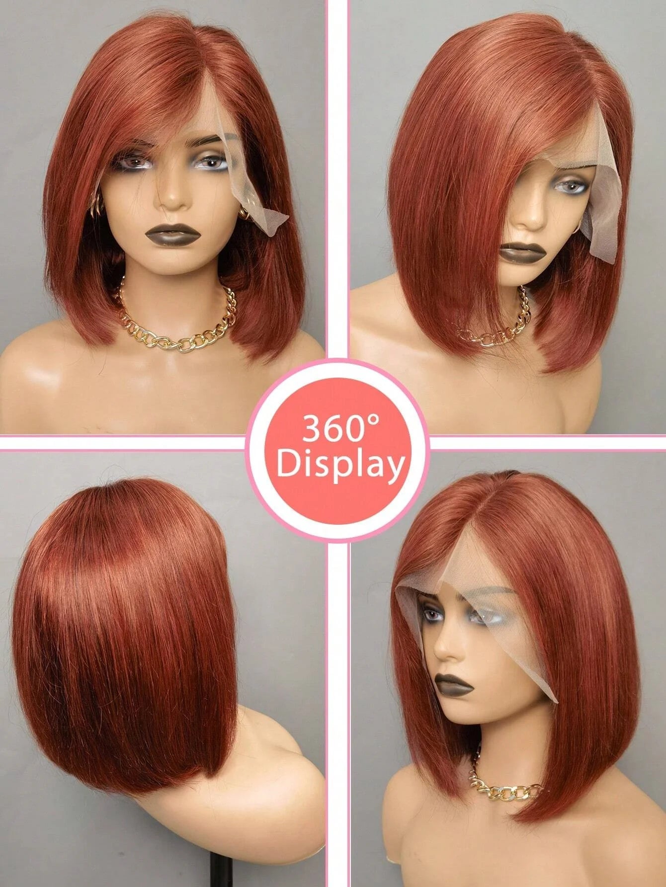 Reddish Brown Bob Wig Human Hair Full Lace 13x4 Full Lace Frontal Wigs Short Auburn Wig 33# Color Glueless Wigs Human Hair