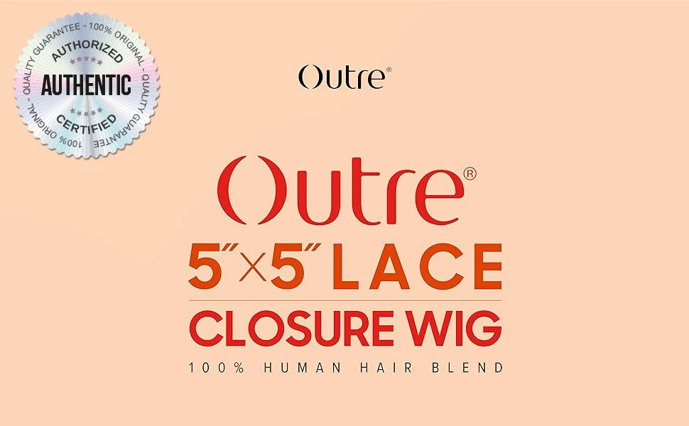 Outre Human Hair Blend Glueless HD 5X5 Lace Closure Wig Kinky Straight 24" - Long, Natural Curl Style Added, Premium Quality