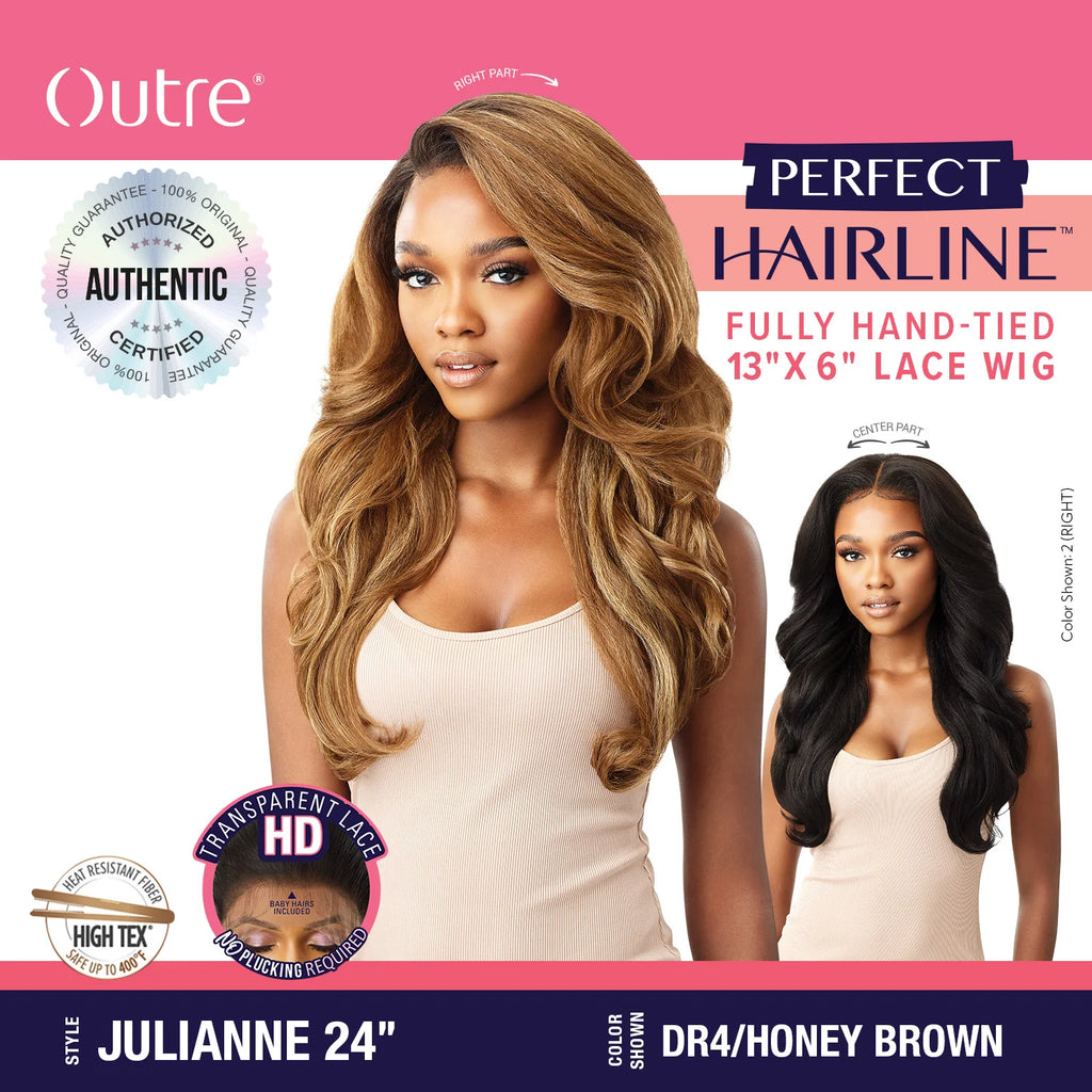 Outre Perfect Hairline Fully Hand-Tied 13X6 Lace Wig Julianne 24" – Perm Yaki, Natural Look, Hand-Tied, Versatile Style