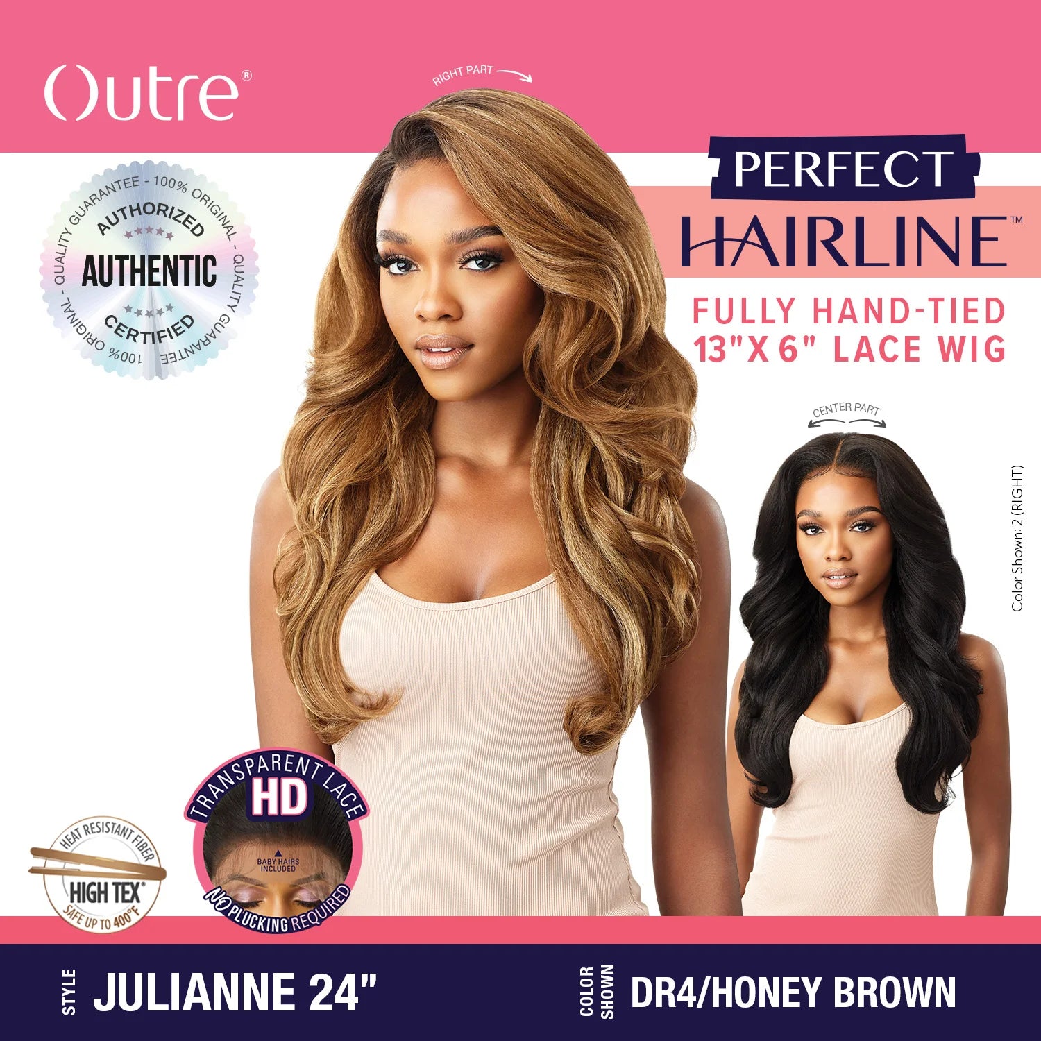 Outre Perfect Hairline Fully Hand-Tied 13X6 Lace Wig Julianne 24" – Perm Yaki, Natural Look, Hand-Tied, Versatile Style
