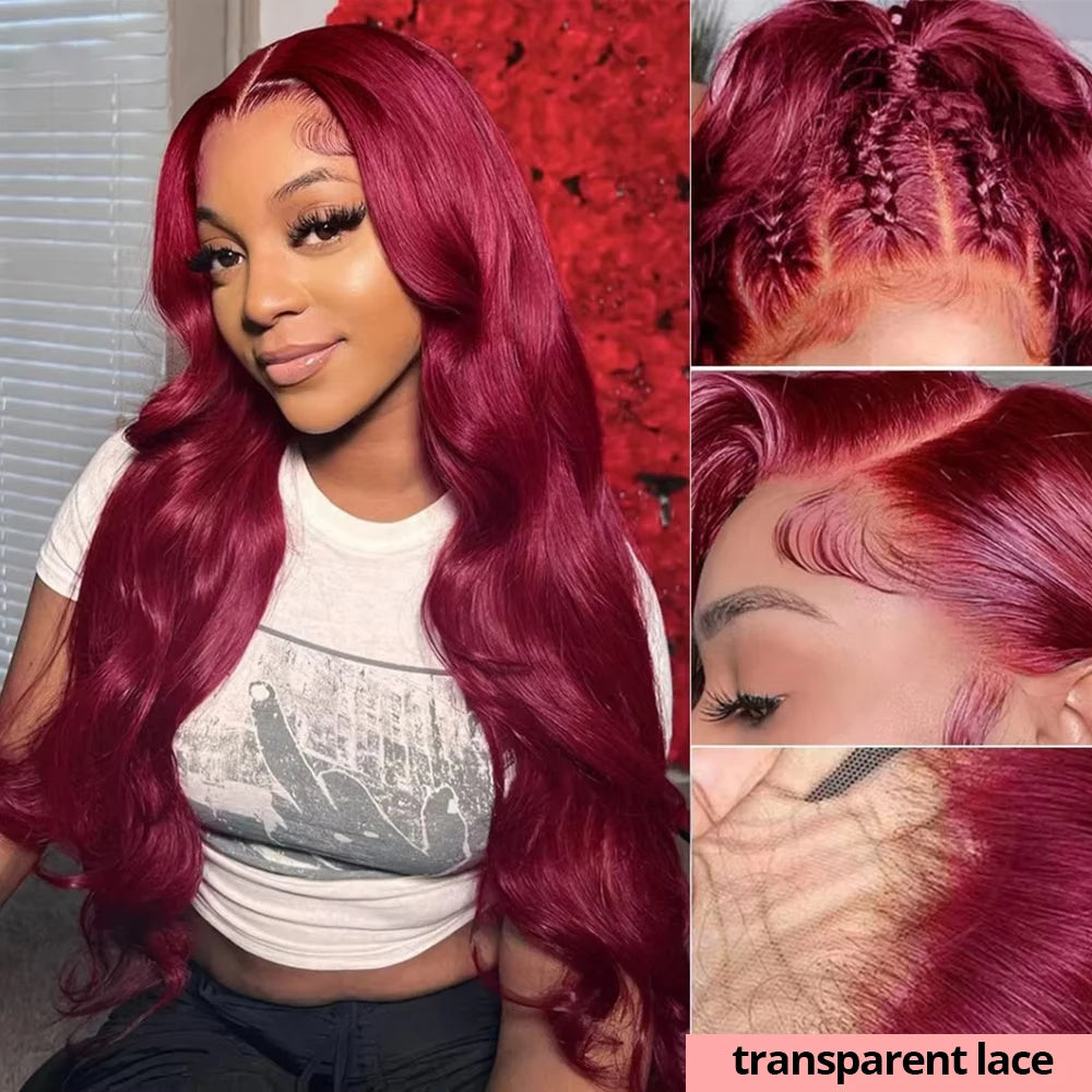 99J Burgundy Body Wave 7x5 Closure Lace Glueless Wig 100% human hair 30 Inch Burgundy 13x4 HD Lace Frontal Human Hair Wig