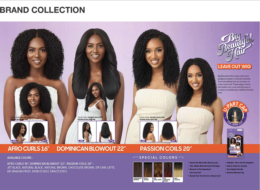 Outre Big Beautiful Hair Human Hair Premium Blend Synthetic Leave Out Wig Dominican Blowout 22"