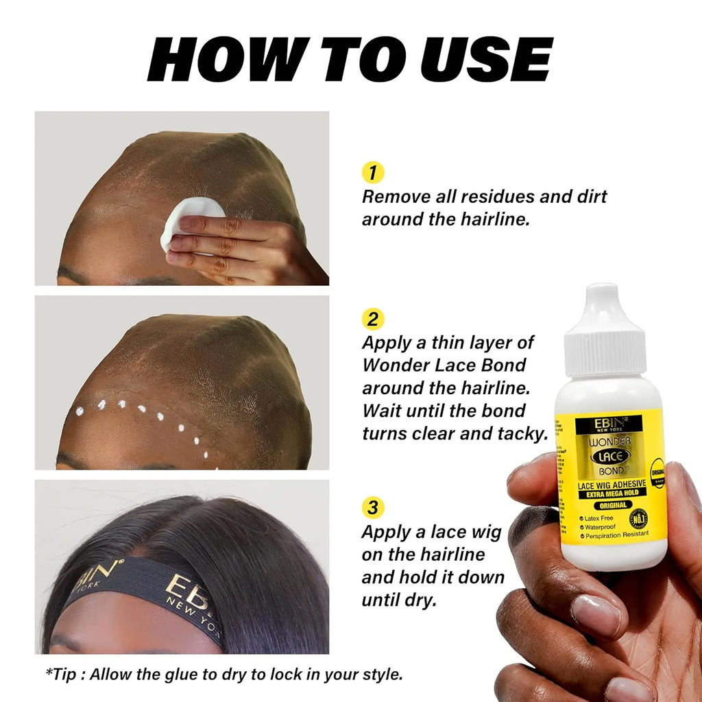 Ebin New York Wonder Lace Bond 1.18oz - Strong Hold, Quick Drying, Ideal for Daily Wear