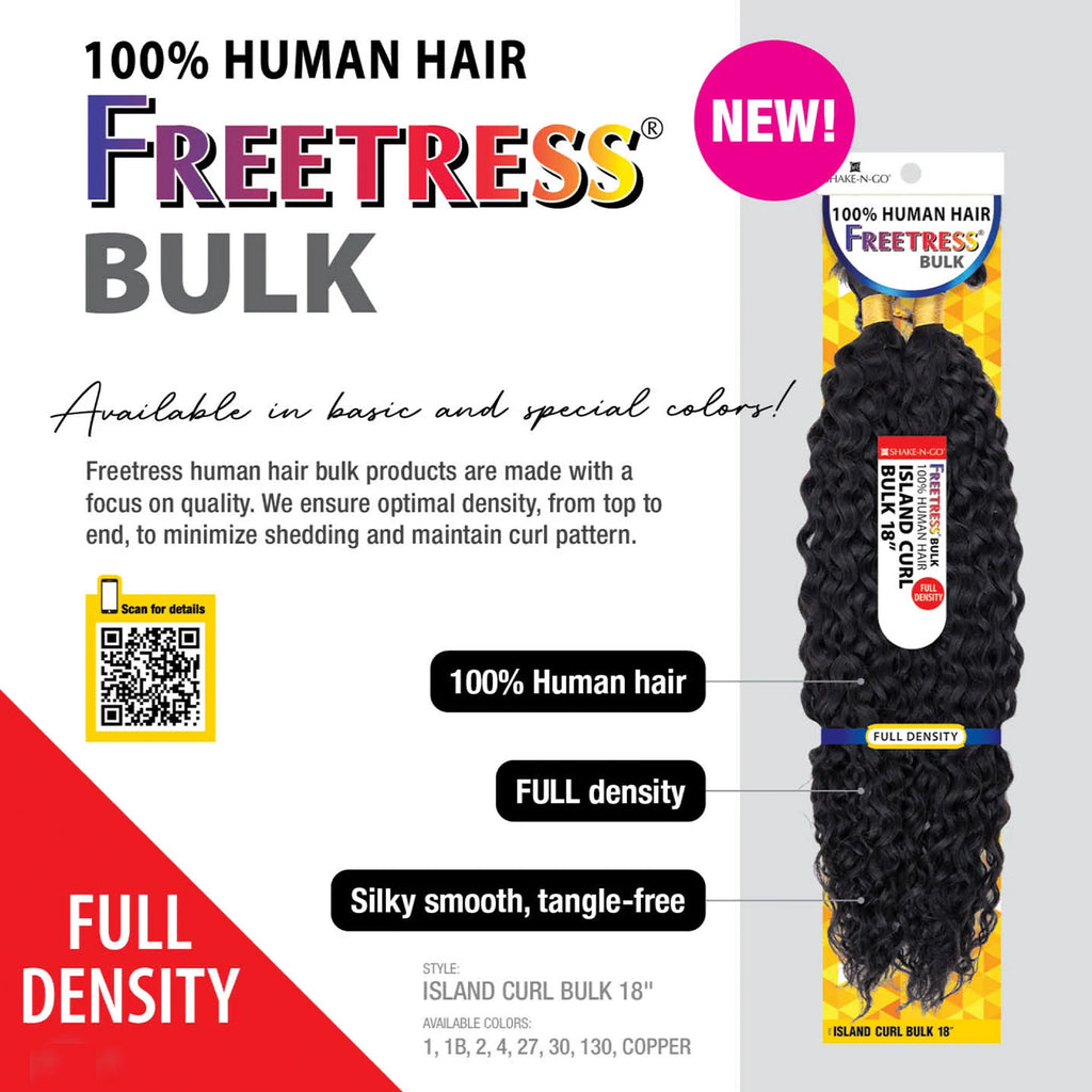 FreeTress Human Hair Braids Island Curl Bulk 18'' – Natural Island Curls, Soft & Full, Easy Braiding, Long-Lasting