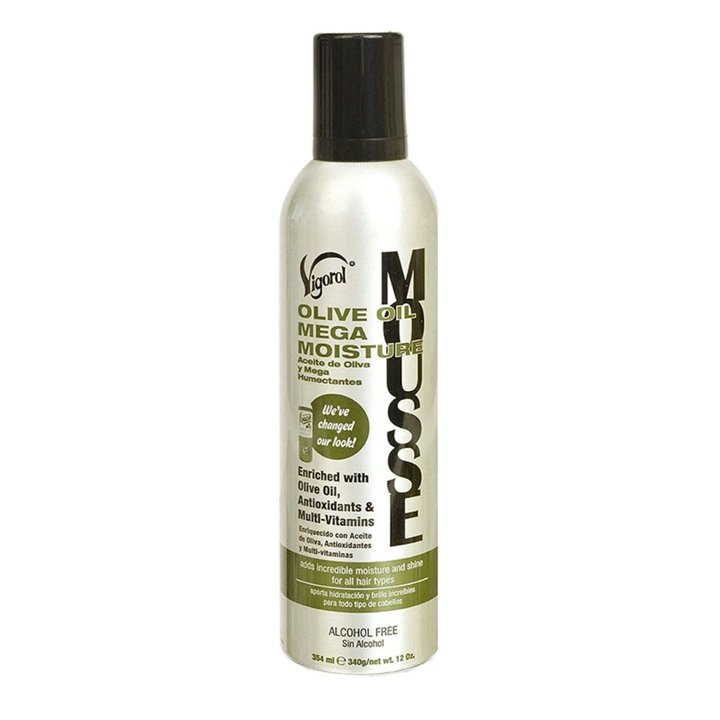 Vigorol Olive Oil Mega Moisture Foaming Mousse - Adds Shine, Locks in Moisture, Defines Curls