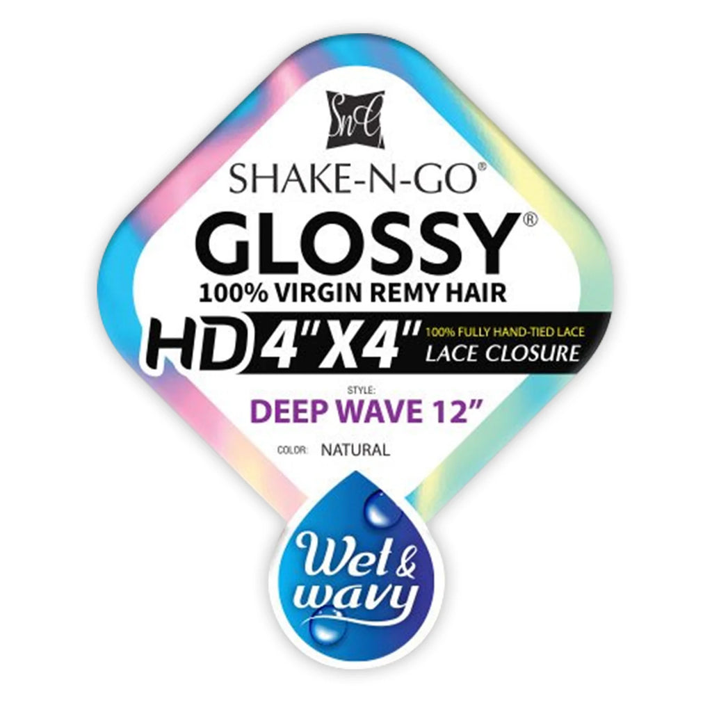 Shake-N-Go Virgin Remy Hair HD Lace Closure Glossy Wet N Wavy 4X4 Deep Wave 12"