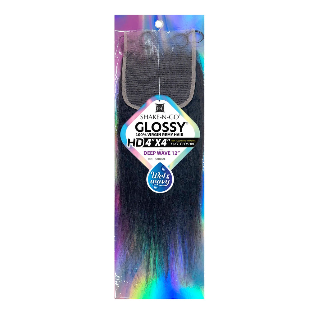 Shake-N-Go Virgin Remy Hair HD Lace Closure Glossy Wet N Wavy 4X4 Deep Wave 12"