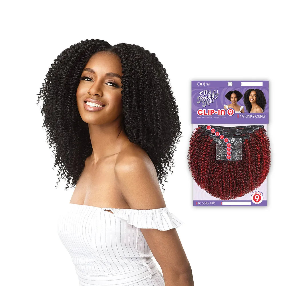 Outre Human Hair Blend Clip on Weave Premium Purple Pack Big Beautiful Hair Clip-In 4A Kinky Curl 10" 9Pcs