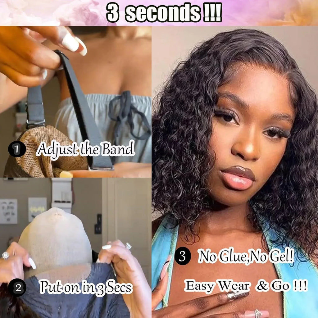 Water Wave 4x4 Closure Wigs Human Hair Glueless Bob Wig Human Hair Pre Plucked 13x4 Deep Curly Lace Front Wig 180% Density Full