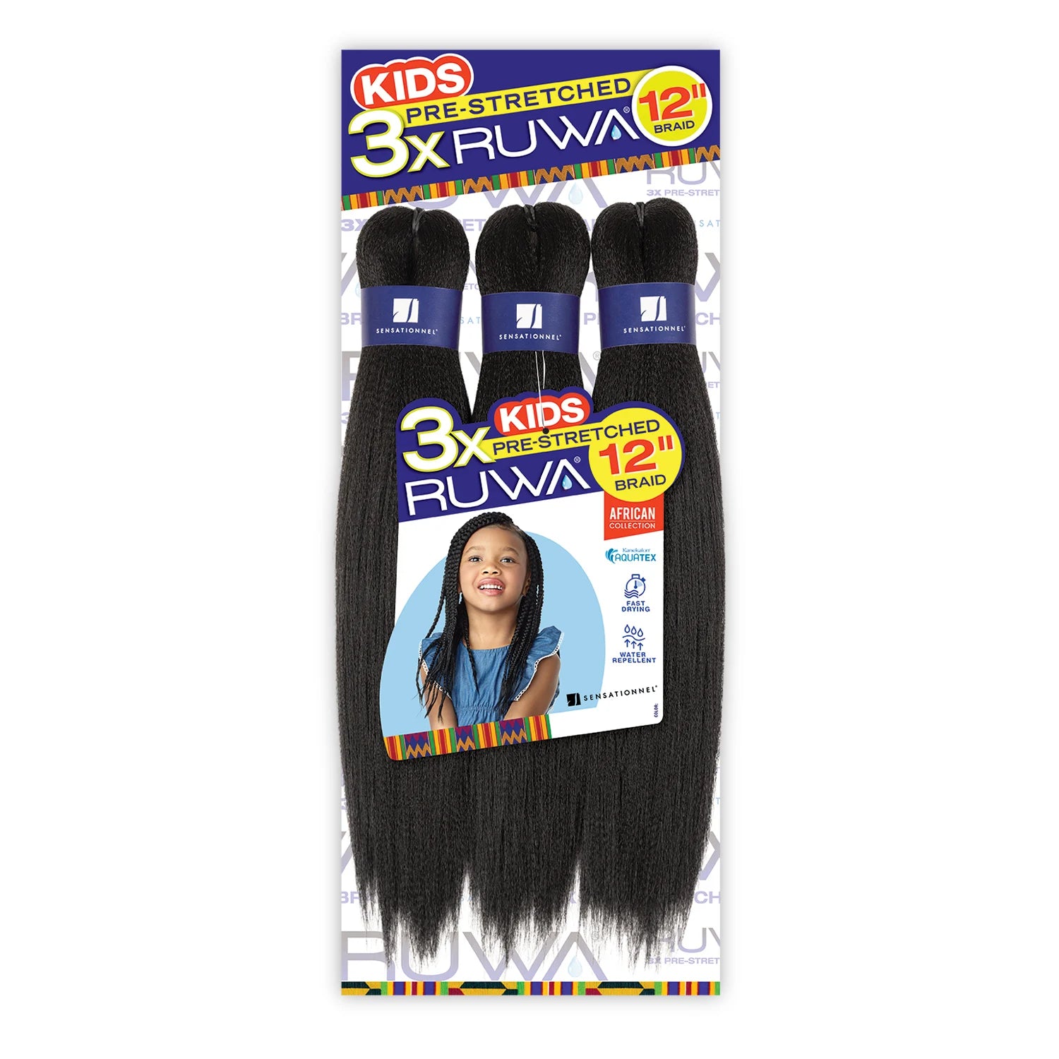 Sensationnel Synthetic Crochet Braids African Collection 3X Ruwa Pre-Stretched Braid 12" (Kids)