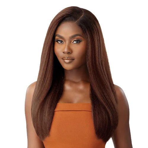 Outre Human Hair Blend Glueless HD 5X5 Lace Closure Wig Kinky Straight 24" - Long, Natural Curl Style Added, Premium Quality