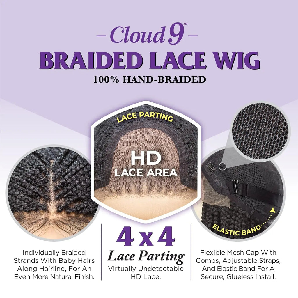 Sensationnel Braided HD Lace Wig Cloud 9 Glueless 4X4 Lace Parting Boho Box Braid 30" - Lightweight, Hand tied Parting