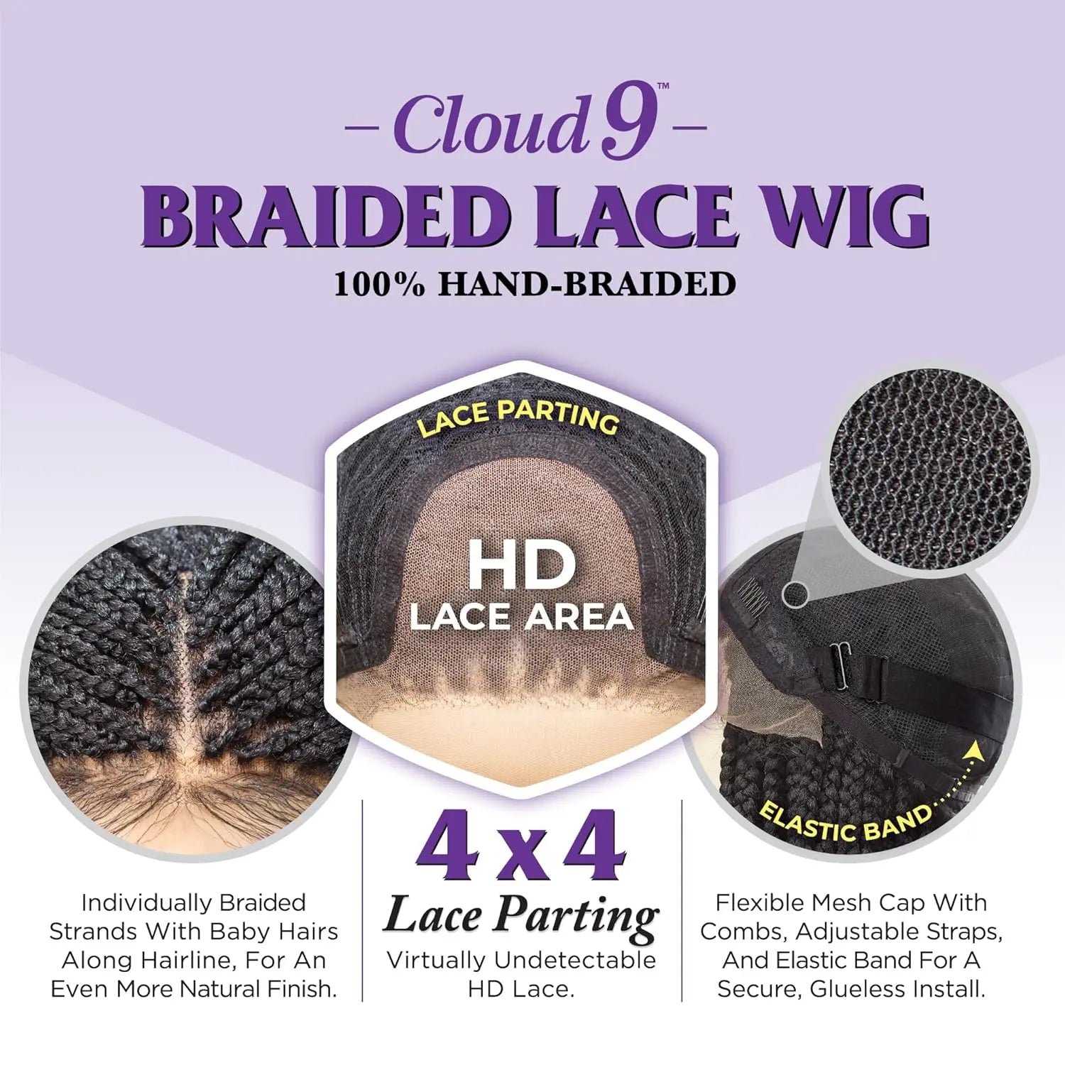 Sensationnel Braided HD Lace Wig Cloud 9 Glueless 4X4 Lace Parting Boho Box Braid 30" - Lightweight, Hand tied Parting