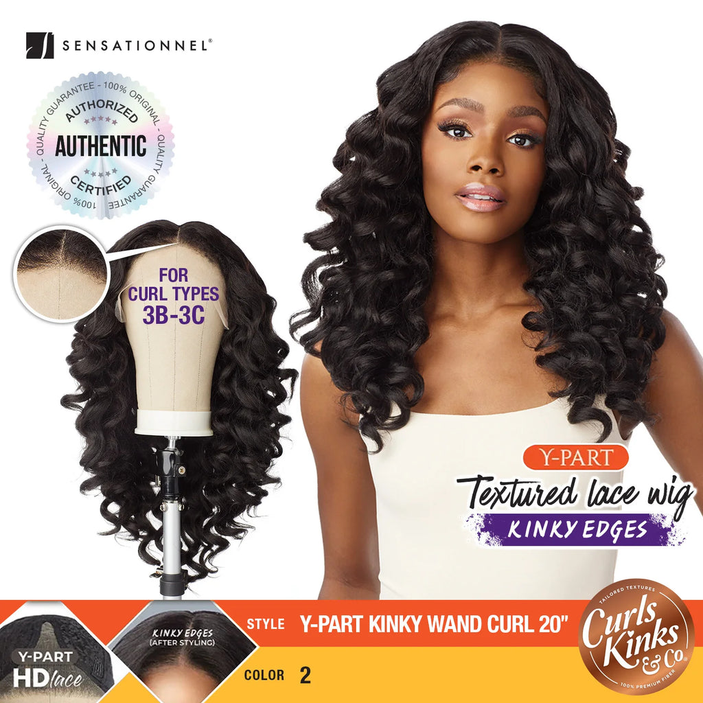 Sensationnel Curls Kinks N Co HD Lace Wig Glueless Y-Part Kinky Wand Curl 20" - Deep Curl Style, Soft & Full Volume