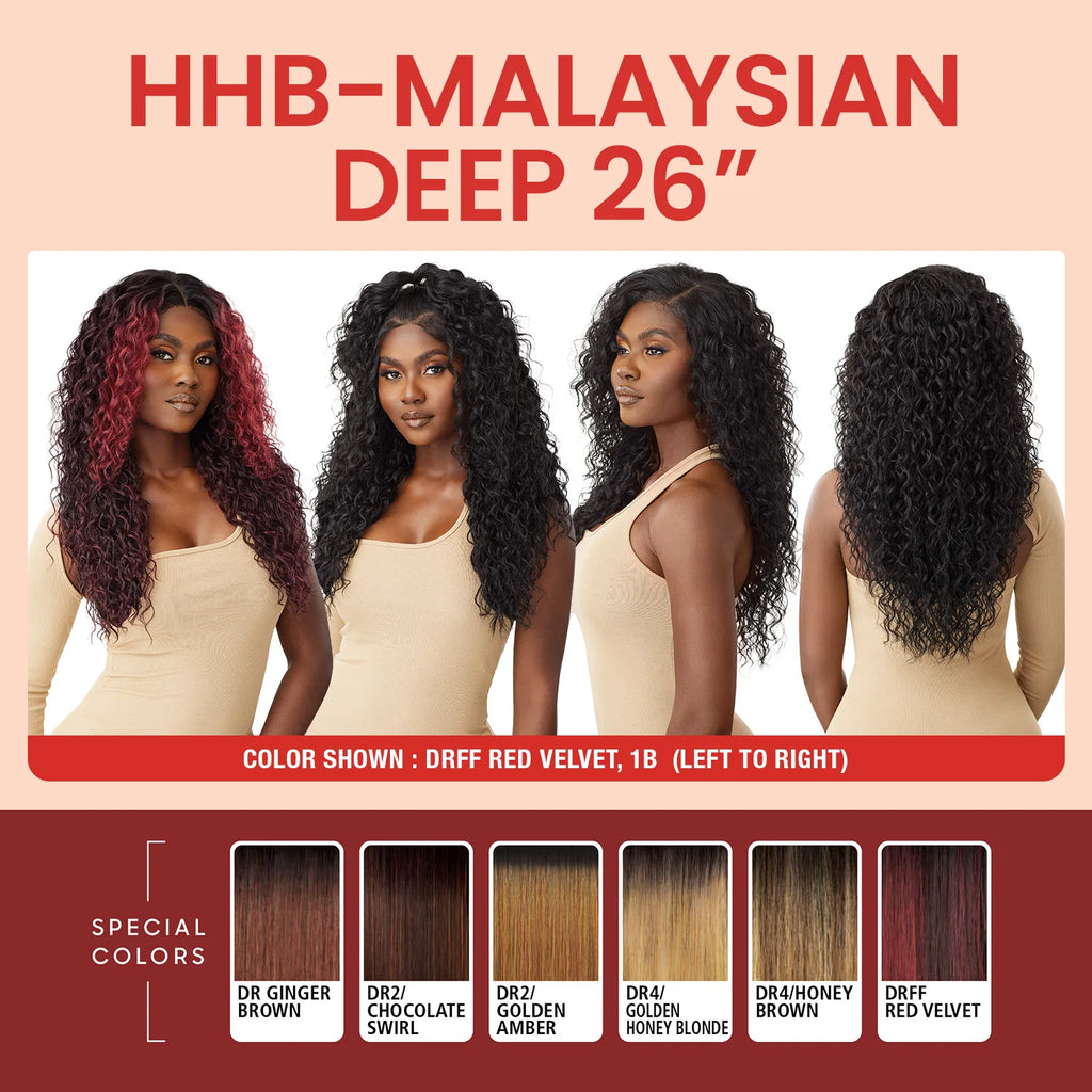 Outre Human Hair Blend Glueless HD 5X5 Lace Closure Wig Malaysian Deep 26" - Deep Curl Style, Soft & Smooth, Luxurious Length