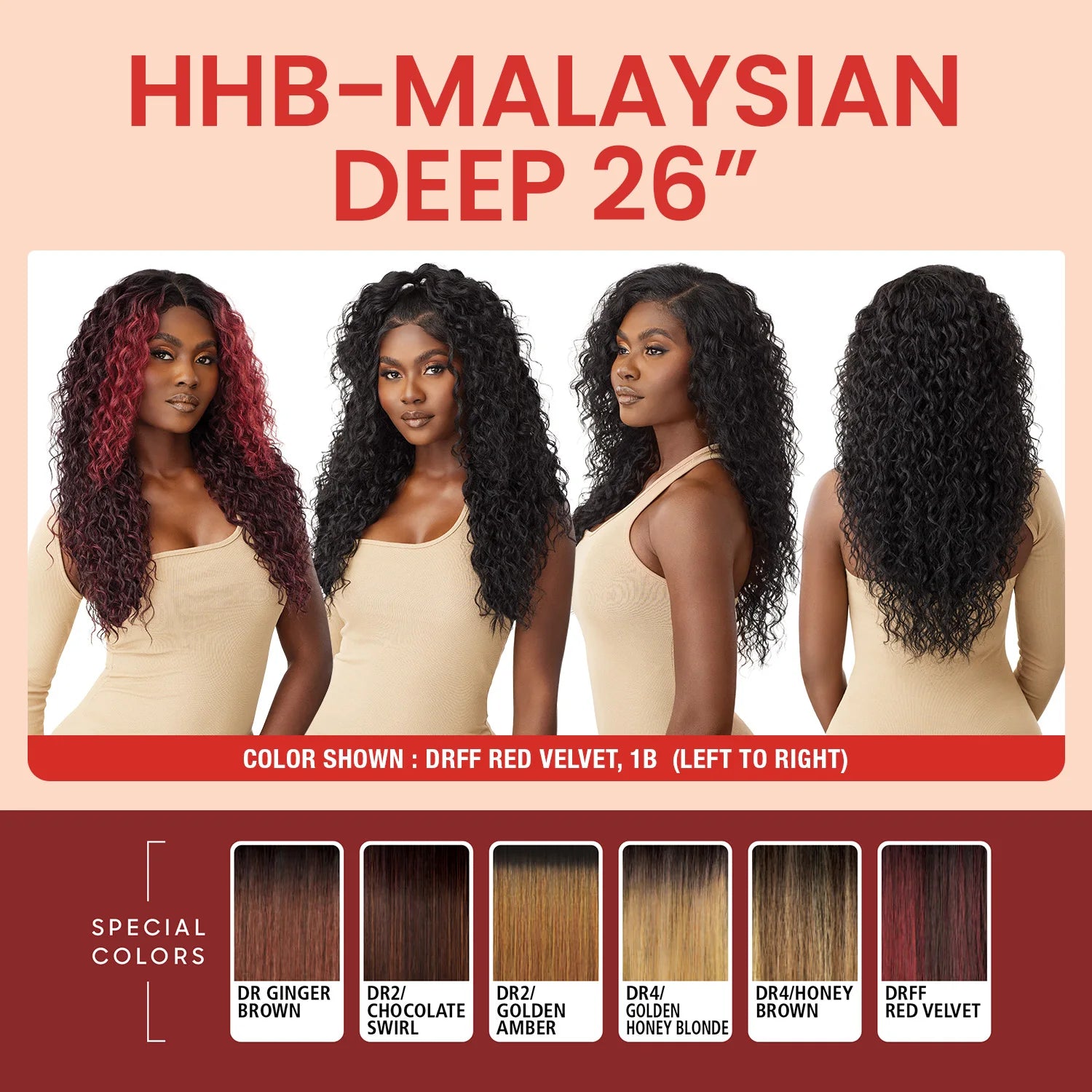 Outre Human Hair Blend Glueless HD 5X5 Lace Closure Wig Malaysian Deep 26" - Deep Curl Style, Soft & Smooth, Luxurious Length