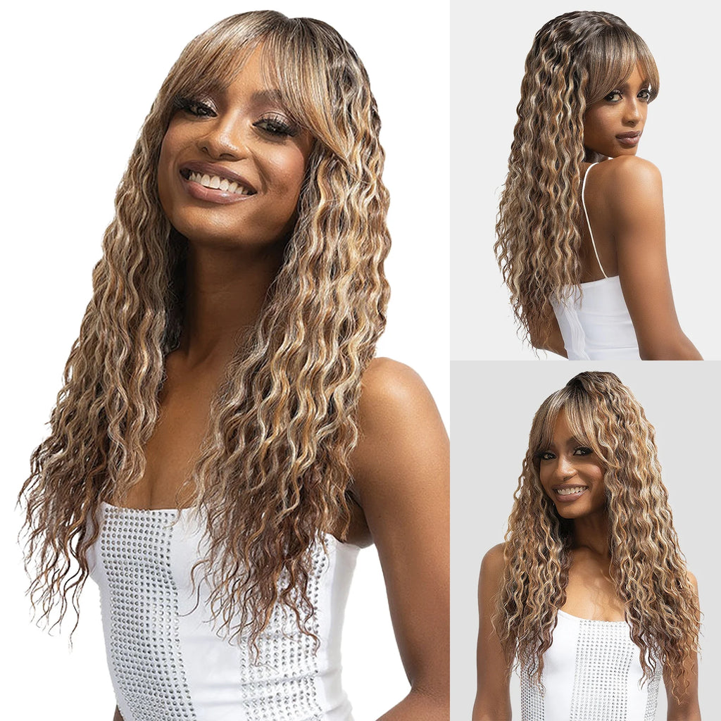 Janet Collection Human Hair Blend Synthetic HD Lace Front Wig 360 Glueless Melt Hand-Tied 13X6 Frontal Part Sefu