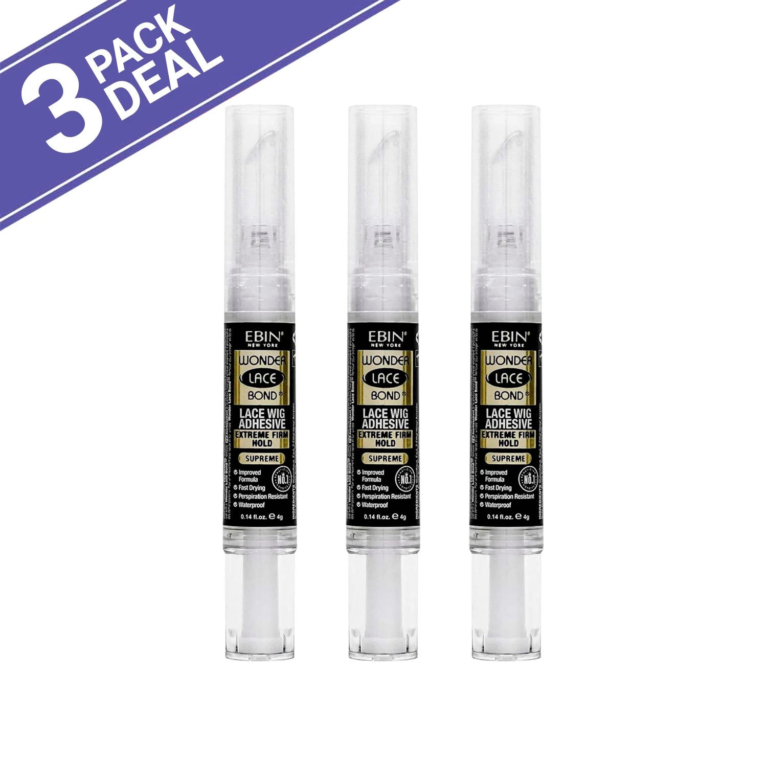 Ebin New York Wonder Lace Bond Lace Wig Adhesive Silicone Pen Type 0.14oz/ 4g - Easy Application, Perfect for Travel & Touch-Ups