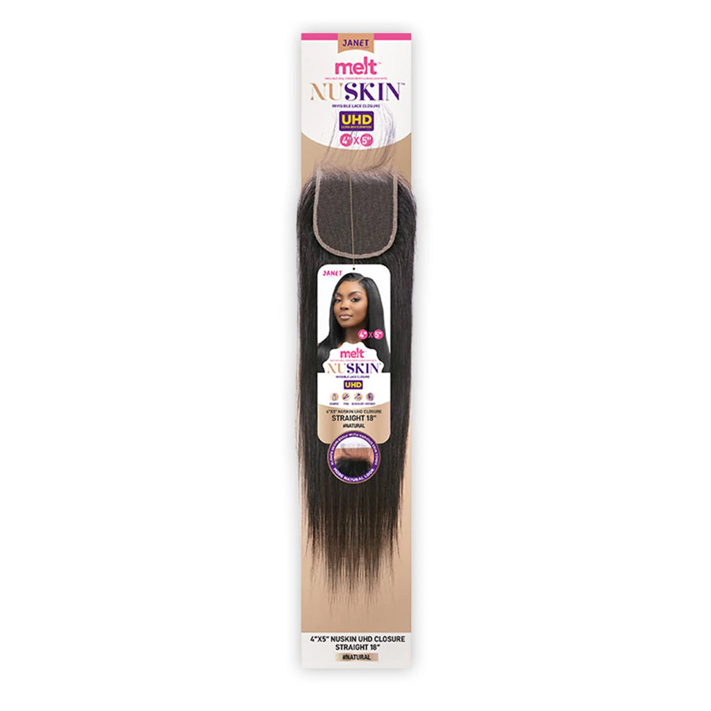 Janet Collection Natural Virgin Remy Human Hair Melt Nuskin 4X5 HD Lace Closure Straight (10"-14")