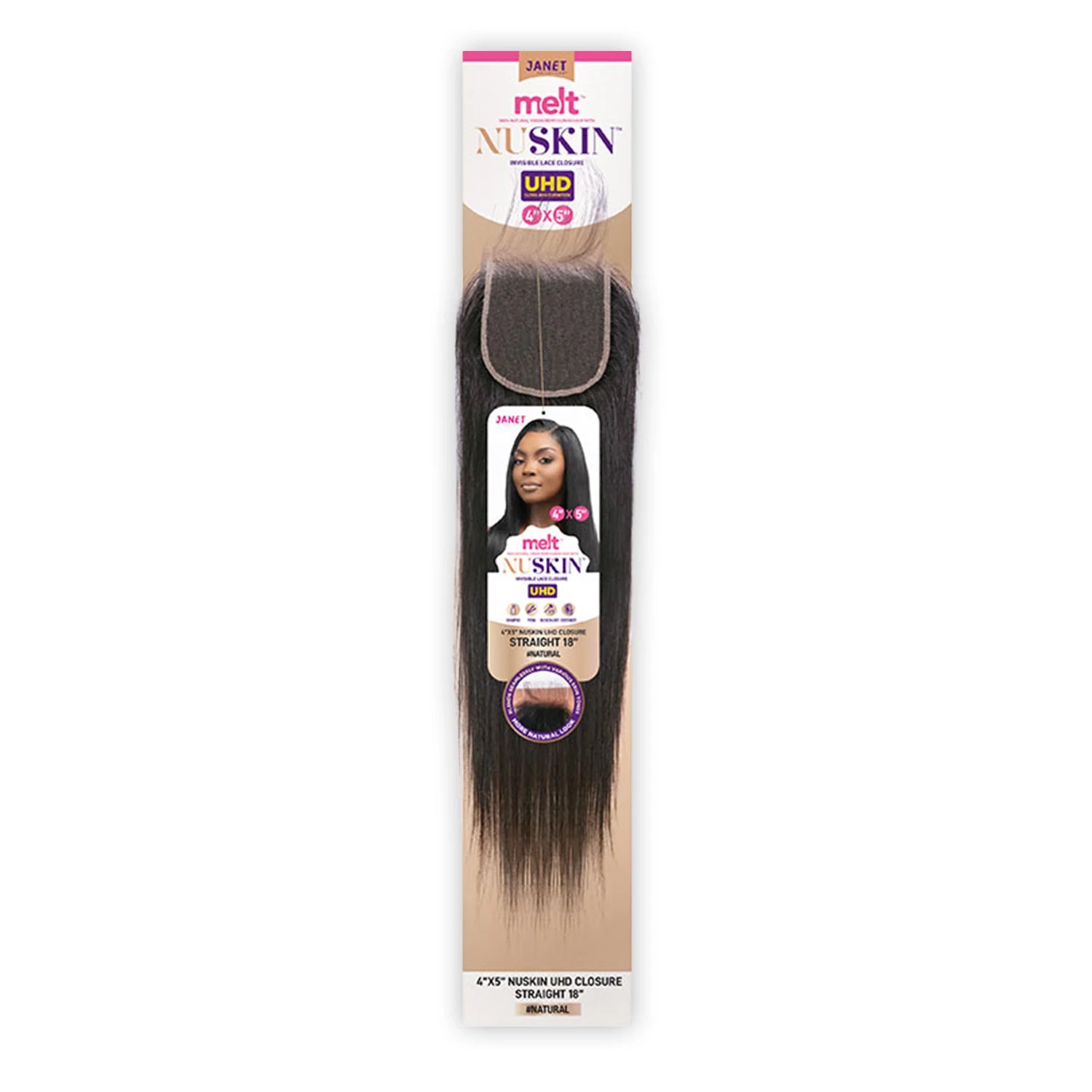 Janet Collection Natural Virgin Remy Human Hair Melt Nuskin 4X5 HD Lace Closure Straight (10"-14")