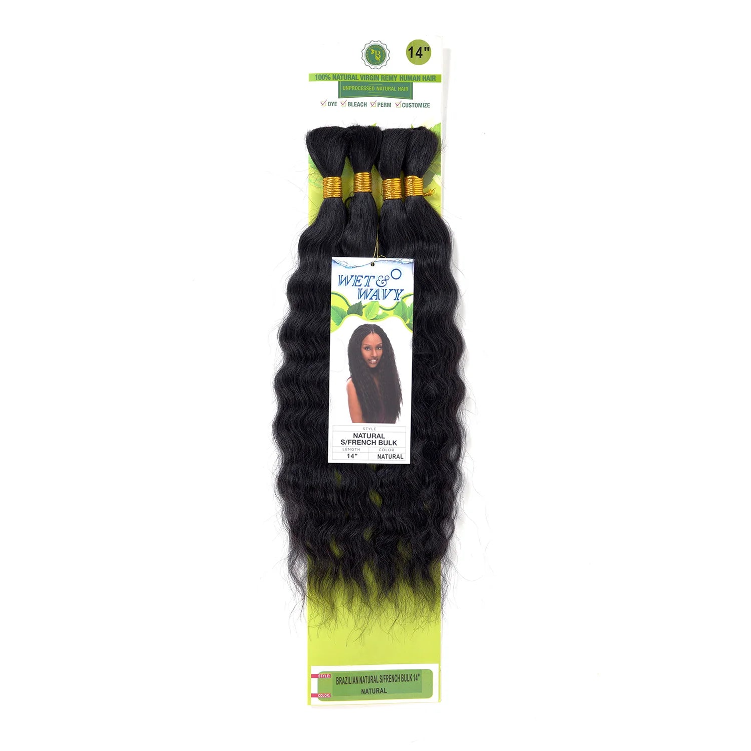 Janet Collection Wet N Wavy Unprocessed Virgin Remy Hair Super French Bulk 4pcs (14-24'') – Natural, Wet French Waves