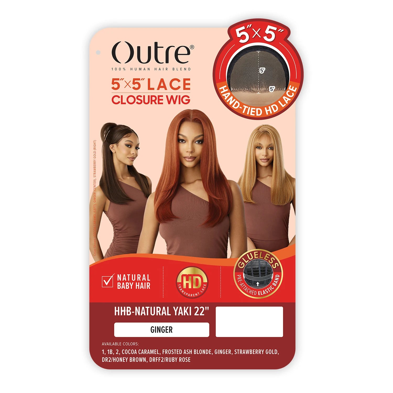 Outre Human Hair Blend Glueless HD 5X5 Lace Front Closure Synthetic Wig HHB-Natural Yaki 22"