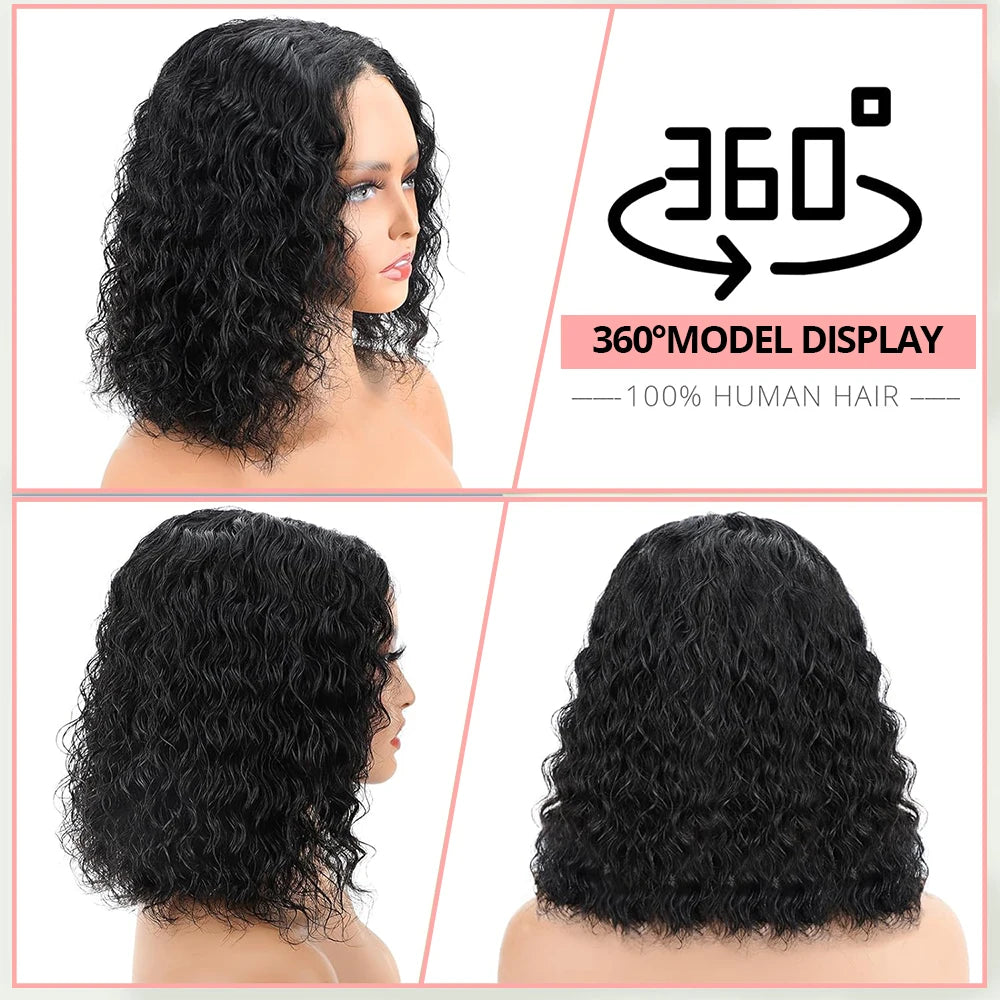 Water Wave 4x4 Closure Wigs Human Hair Glueless Bob Wig Human Hair Pre Plucked 13x4 Deep Curly Lace Front Wig 180% Density Full