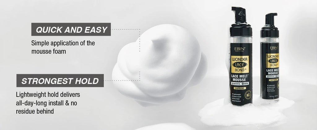 Ebin New York Wonder Lace Bond Lace Melt Mousse Supreme 8.5oz/ 250ml - Maximum Hold, Ideal for Seamless Lace Melts