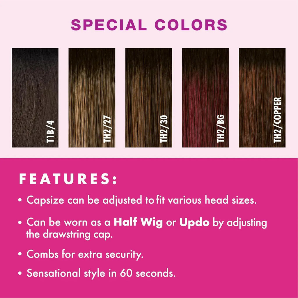 Sensationnel Instant Weave Half Wig Drawstring Cap IWD 19 - Long, Natural Volume, Quick Style, Perfect for Everyday Wear