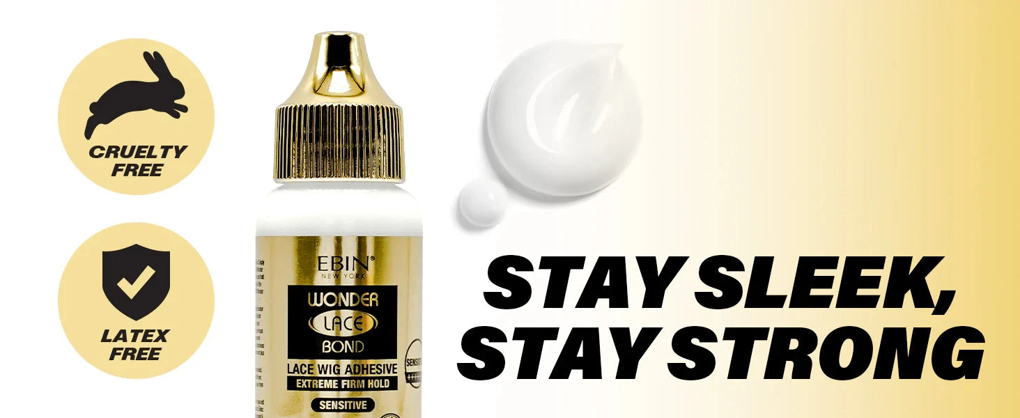 Ebin New York Wonder Lace Bond Lace Wig Adhesive Extreme Firm Hold Sensitive 1.15oz - Gentle on Skin, Long Lasting Hold