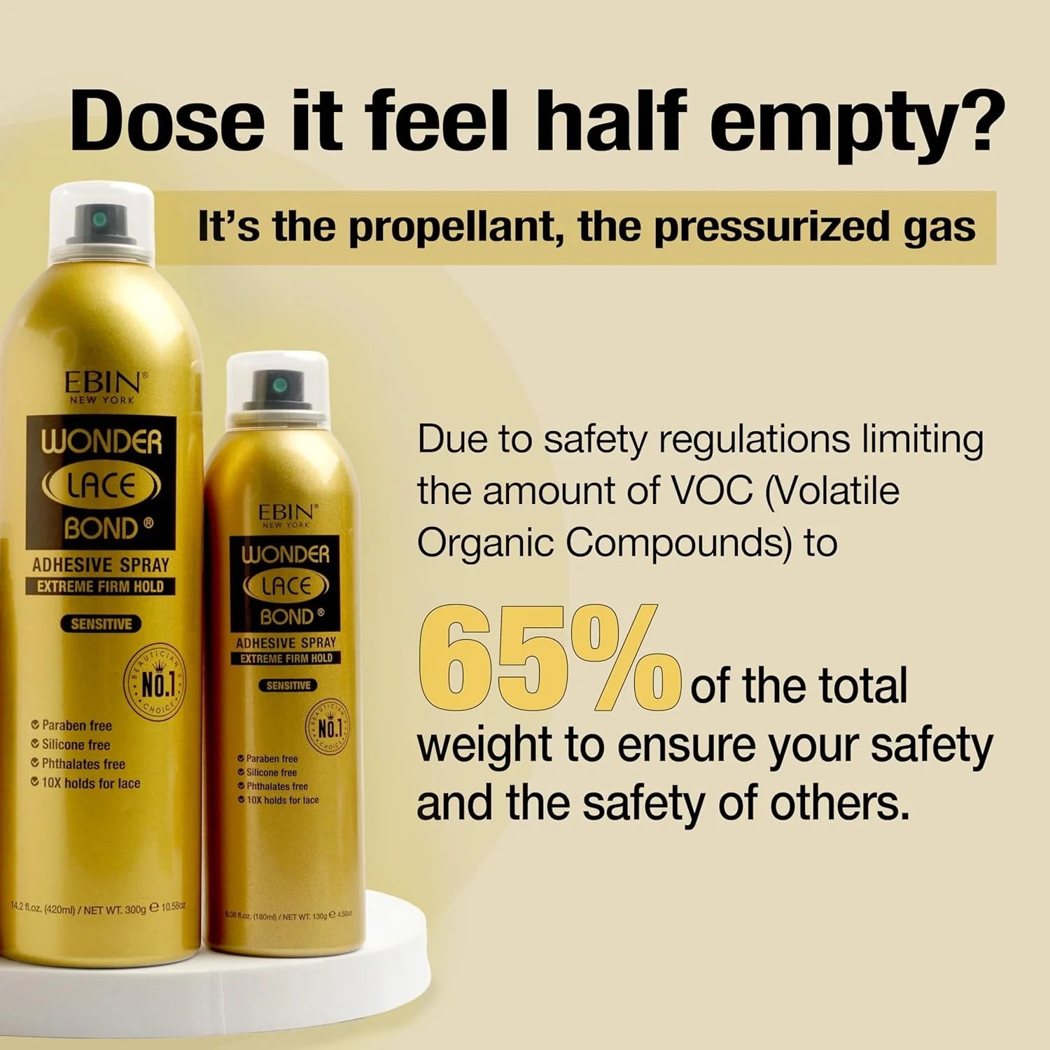 Ebin New York Wonder Lace Bond Adhesive Melting Spray Extreme Firm Hold Sensitive - Long Lasting Hold, Gentle on Skin