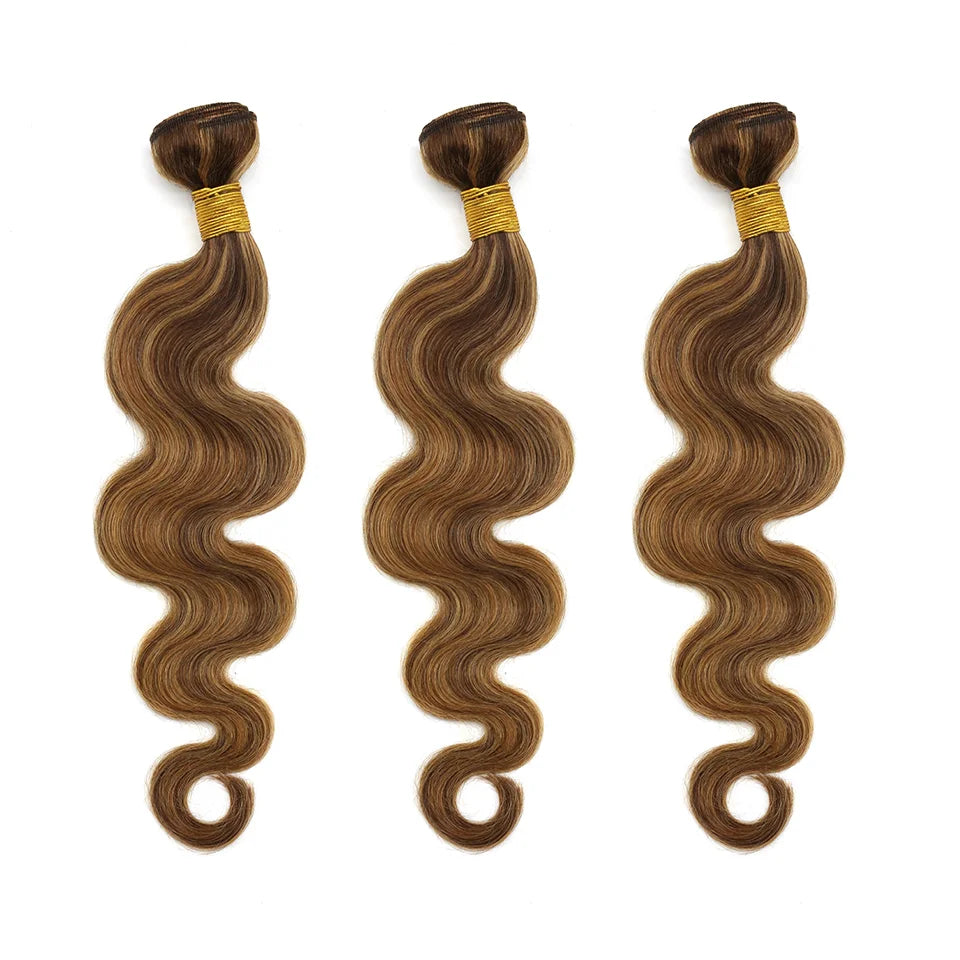 P4/27 Honey Brown Brazilian Hair Bundles Human Hair 30 32 Inch Highlight Body Wave Bundle 100% Brazilian Human Hair For Women
