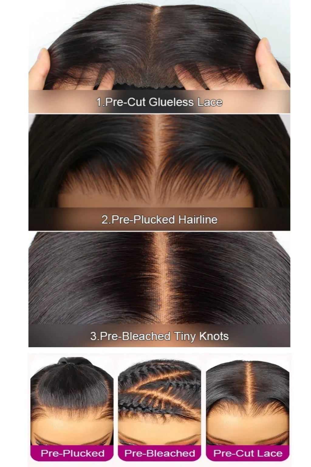 Pre Cut No Glue Glueless Wig Human Hair Ombre Color Highlight Body Wave 13x4 Lace Frontal Wigs 180% Density on Sale