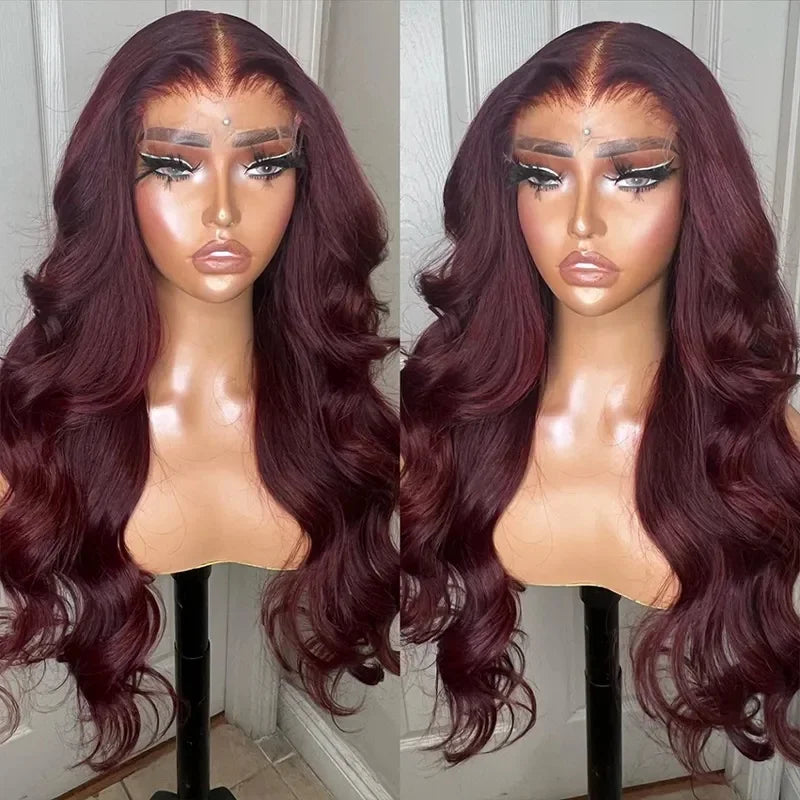 Glueless Pre Plucked 99j Red Color Body Wave Lace Front Wig 30 Inch Transparent Lace 13x6 Hd Lace Frontal Wigs For Black Women