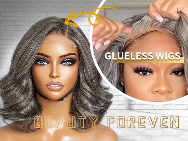 Salt and Pepper Loose Wave Lace Front Bob Wig Human Hair Side Part 5x5 HD Closure Lace Wig Ready To for Black Women