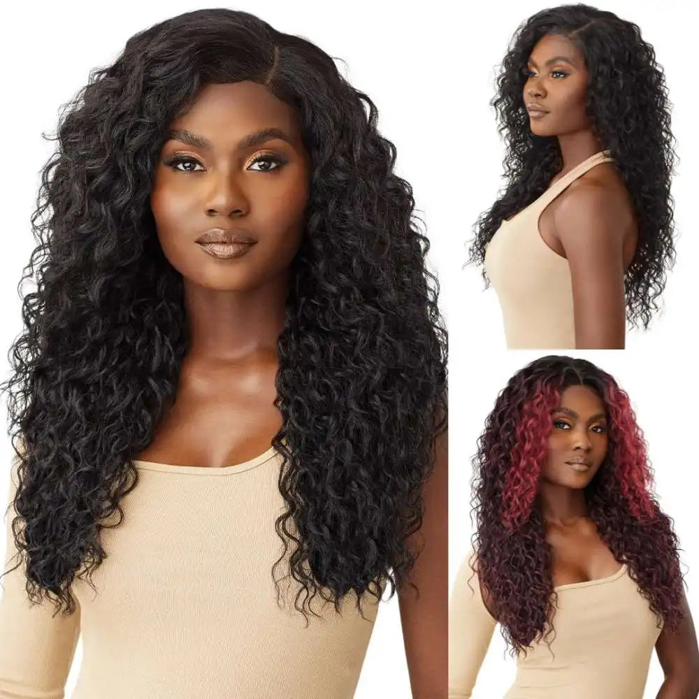 Outre Human Hair Blend Glueless HD 5X5 Lace Closure Wig Malaysian Deep 26" - Deep Curl Style, Soft & Smooth, Luxurious Length