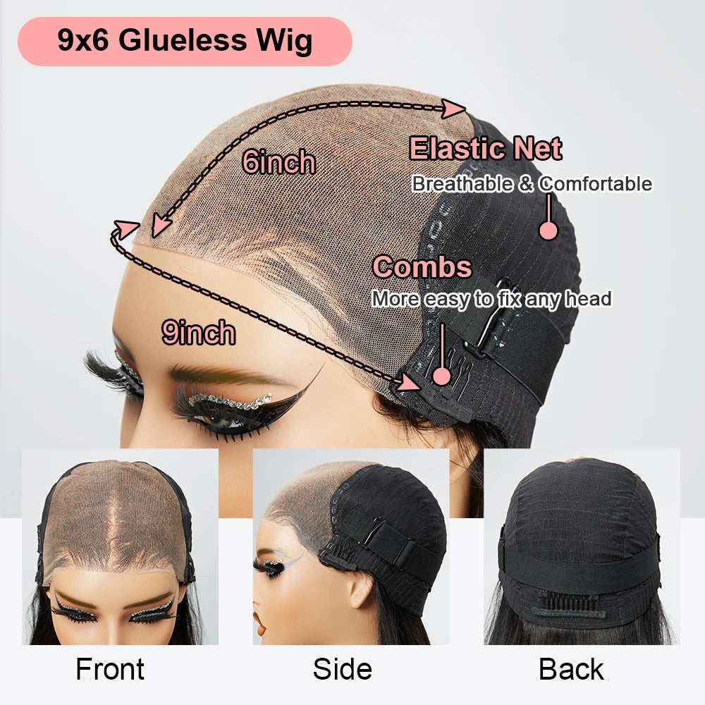 #4 Chocolate Brown 9x6 Lace Closure Bob Wig Human Hair Glueless Brown Natural Bob Short Water Wave Lace Front Wigs 300% Density