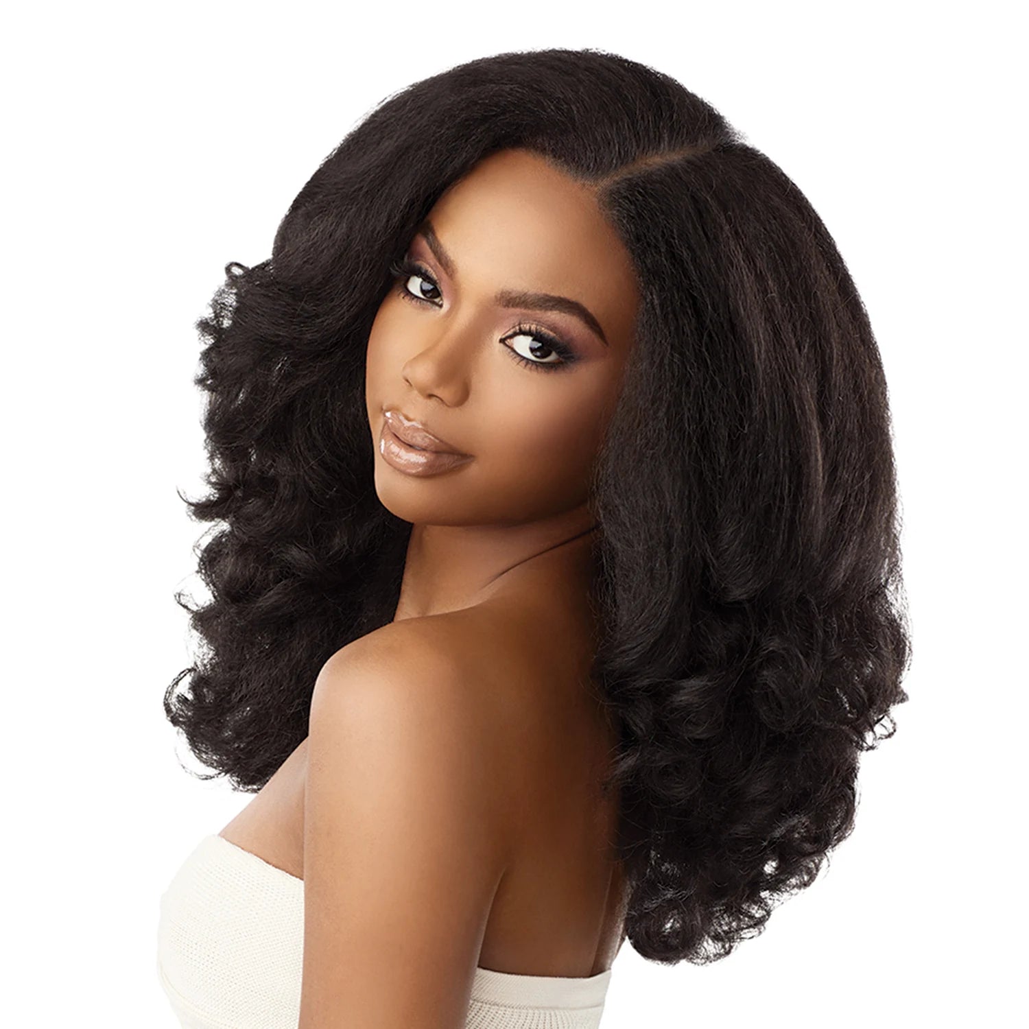 Sensationnel HD Lace Front Synthetic Wig Curls Kinks N Co Glueless Kinky Edges Y-Part Kinky Roller Set 16"