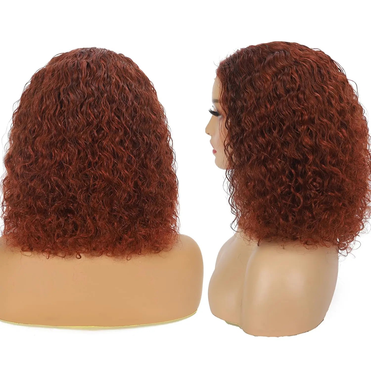 180% Density Copper Red Glueless Reddish Brown Deep Lace Short Bob Frontal Wigs 13x4 Lace Frontal Wigs Remy Curly Hair