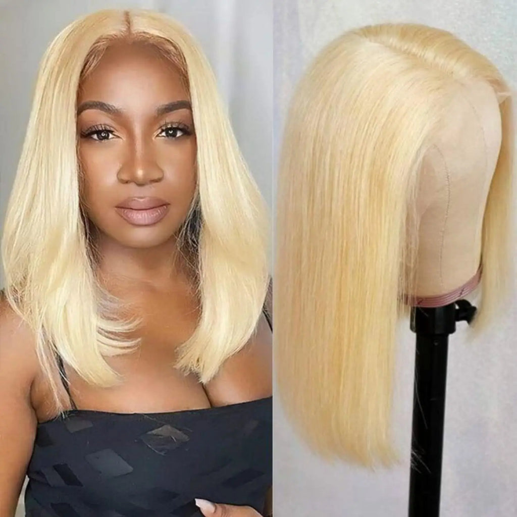 Cheap 13x4 Straight Short Bob Wig 613 Bob Honey Blonde 7x5 HD Lace Front Human Hair Wigs Wear to Go Glueless Wigs 14 Inch