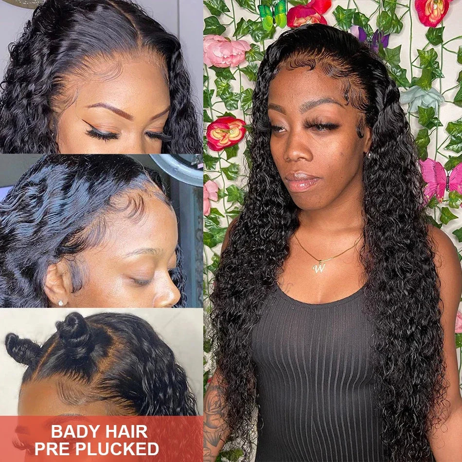 Lace Front Wig Full Water Wave Lace Front Human Hair Wigs For Black Women 32 34 Inch HD Wet And Wavy Loose Deep Wave Frontal Wig