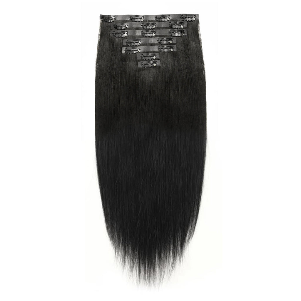 100% Human Hair Ultra Thin PU Seamless Clip In Extensions 7pcs Straight 18"