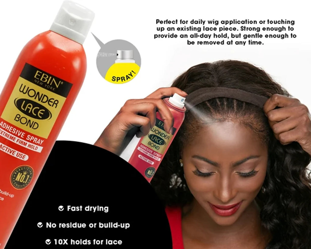 Ebin New York Wonder Lace Bond Adhesive Melting Spray Extra Mega Hold Daily Use - Long lasting Hold, Ideal for Lace Wigs