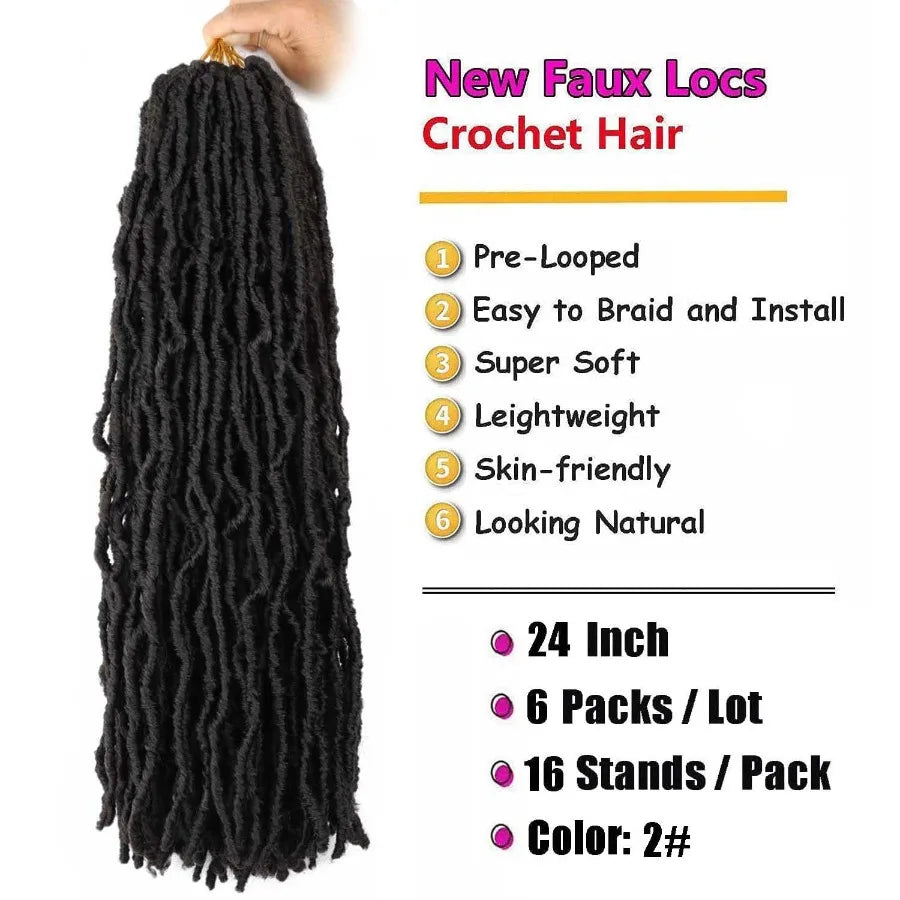 24 Inch Soft Locs Crochet Hair Pre Looped 6 Packs Faux Locs Crochet Braids Goddess Locs Dreadlocs Synthetic Hair for Black Wome