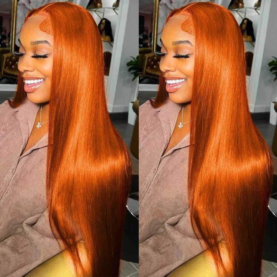 200% #350 Colored Straight 13x6 Lace Front Wigs Human Hair For Women Ginger Orange 13x4 Lace Frontal Wig Pre Plucked For Women