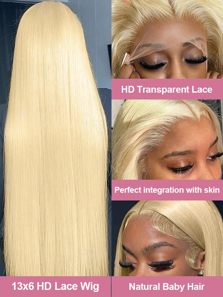 40 Inch 613 Blond Lace Frontal Wig Human Hair 13x6 13x4 HD Transparent Color Bone Straight Lace Front Wigs For Women 250 Density