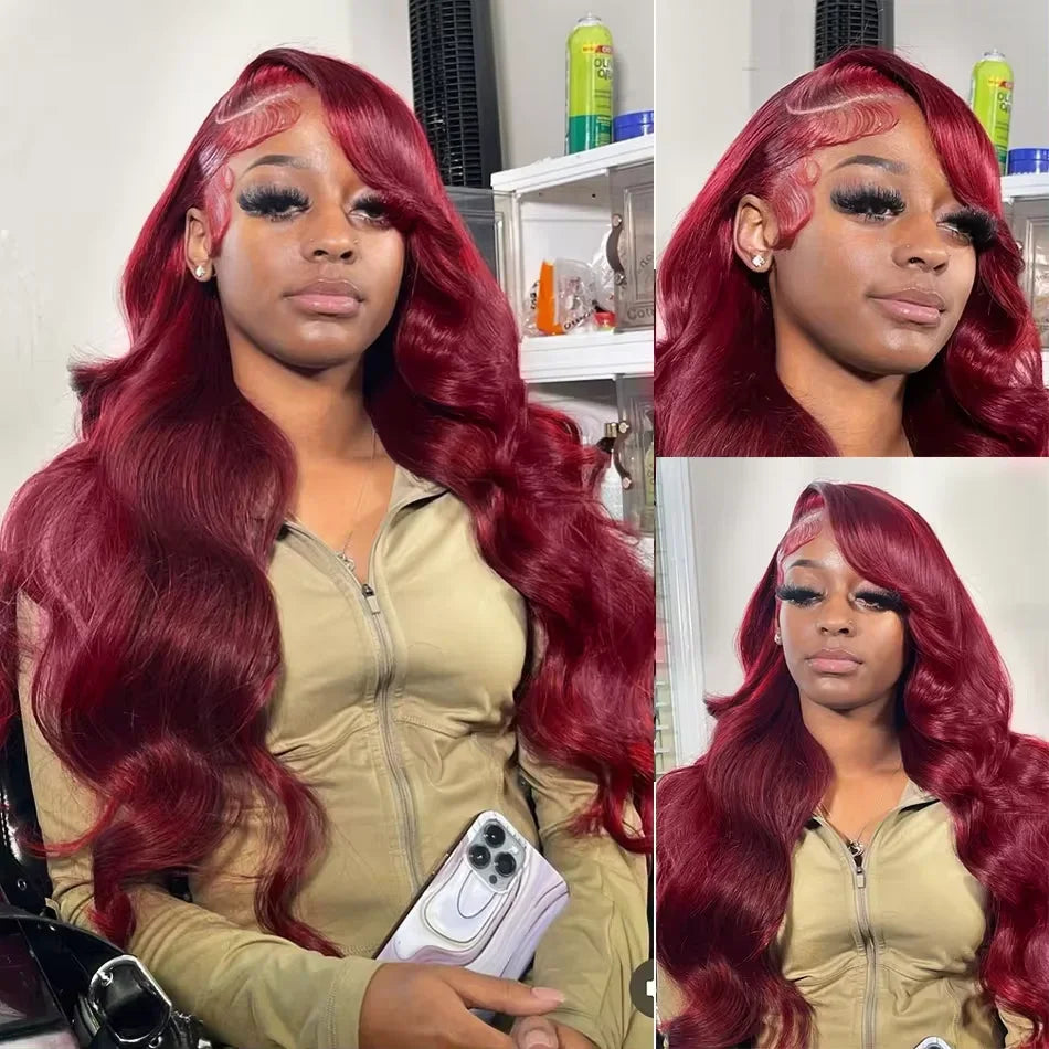 34 36 38 Inch Body Wave Wig Burgundy 99J Lace Front Wig 13x5 13x6 HD Lace Frontal Wig Human Hair Pre Plucked 99j Red Colored Wig