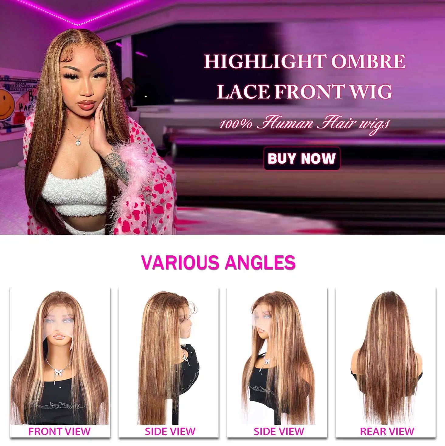 40 Inch Brown Ombre Highlight Wig Human Hair 13x6 Straight HD Lace Frontal Wigs 250 Density Brazilian Lace Front Human Hair Wig